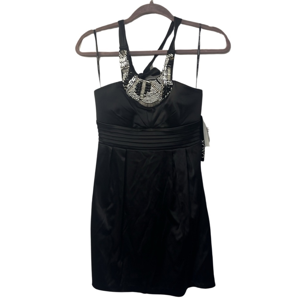 XOXO Black Jeweled Mini Halter Dress Size Small NEW